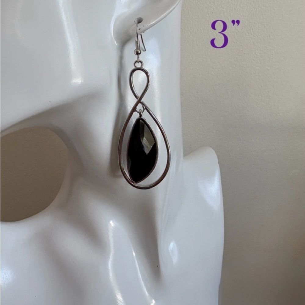 Silver Infinity Drop Earrings 3”